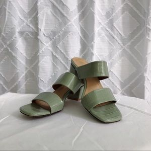 alligator print double strap block heels